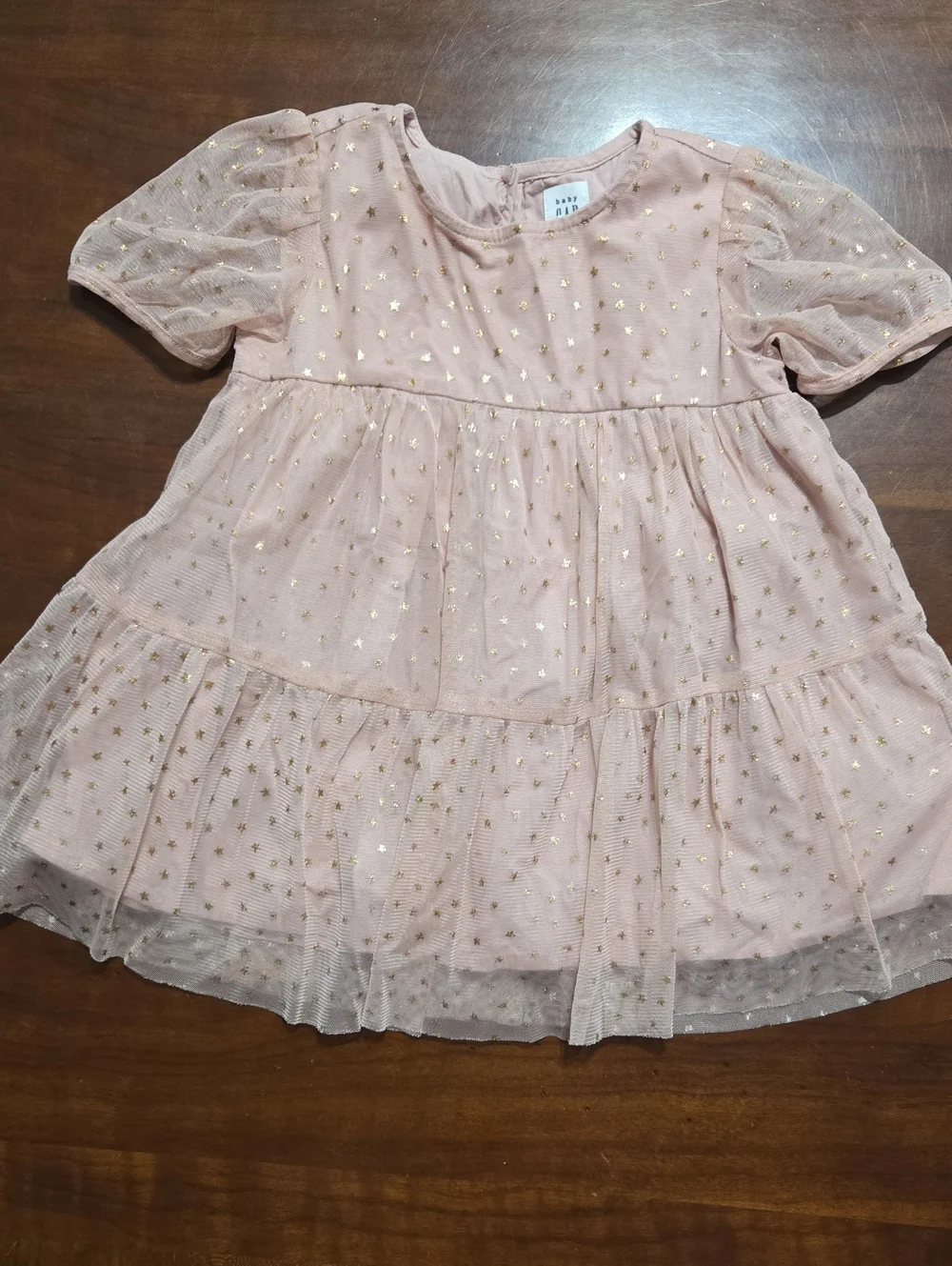 GAP Baby Light Pink Tulle Dress with Gold Stars Dusty Pink Color 18/24m